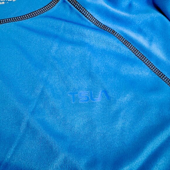 TESLA TSLA COLORBLOCK BLUE BLACK SHORT SLEEVE CREW NECK RASH GUARD SHIRT - Picture 3 of 6